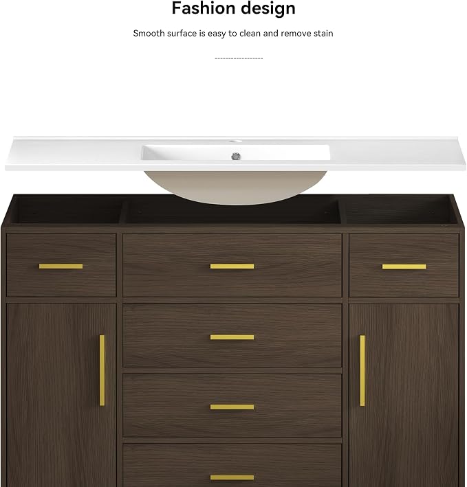 LUMISOL 48 Inch Bathroom Vanity with Sink, Freestanding Bathroom Vanity with 6 Storage Drawers and 2 Soft-Closing Doors, Wood 48" Bathroom Vanities with Resin Sink, Dark Brown