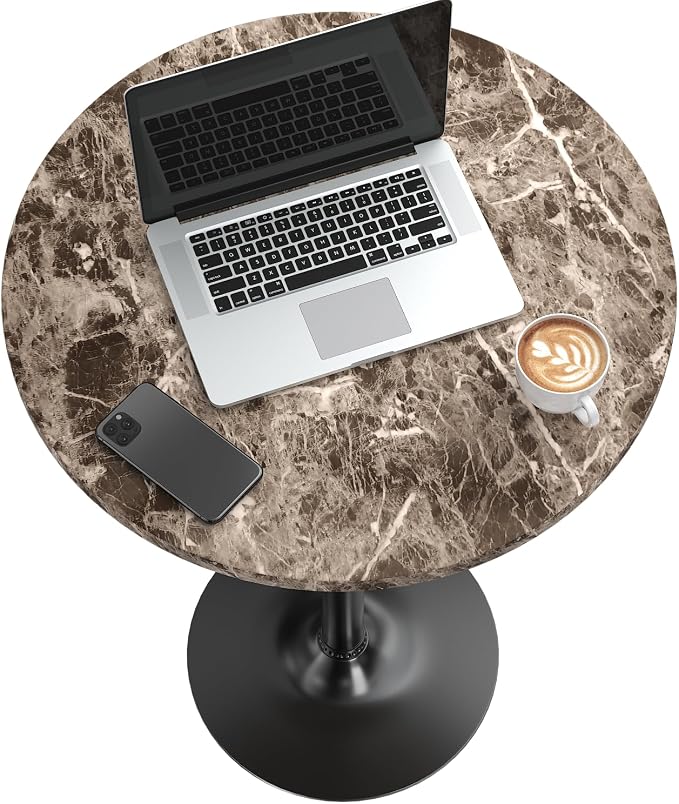 Furmax Bistro Pub Table Round Bar Height Cocktail Table for Home Bar, Round Bar Tables for Party, Dining Room, Living Room and Wedding, Metal Base MDF Top, 40.6 Inch Height (1, Faux Marble)