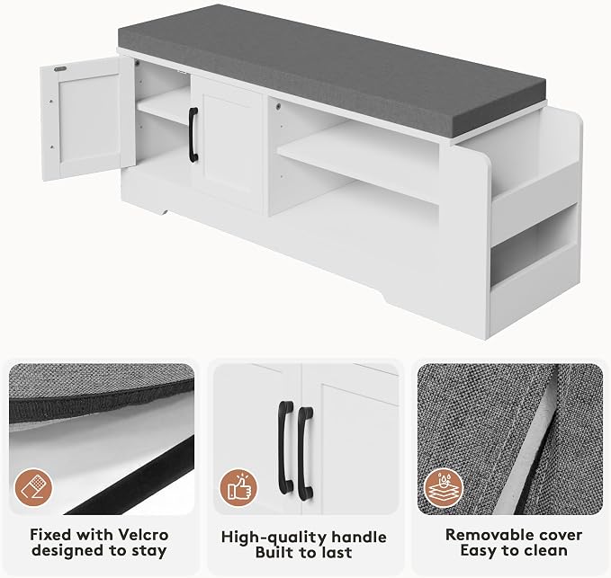 Farmhouse Shoe Storage Bench with 3-in-1 Entryway Storage & Padded Seat
