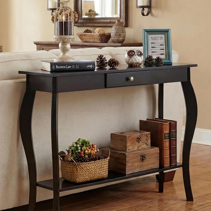 ChooChoo 39" Narrow Entryway Table with Drawer, Black