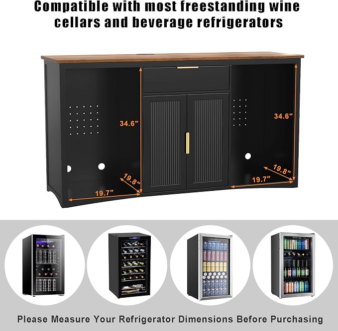 GDLF 70.1" Coffee Bar Cabinet with Fridge Space, Fluted Sideboard,Black