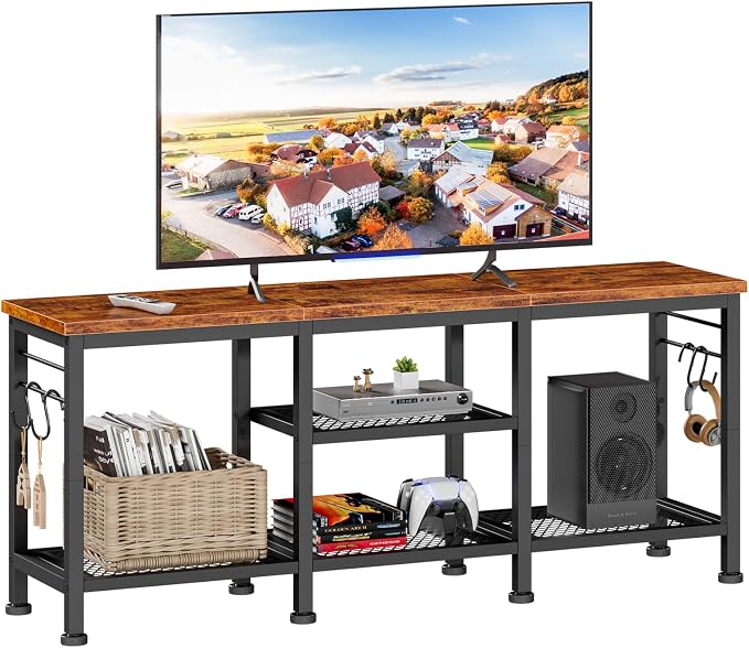 Furologee TV Stand for TVs up to 55 Inch, Entertainment Center with Open Storage Shelves, Media Console Table with Soundbar Shelf for Living Room, Bedroom, Rustic Brown