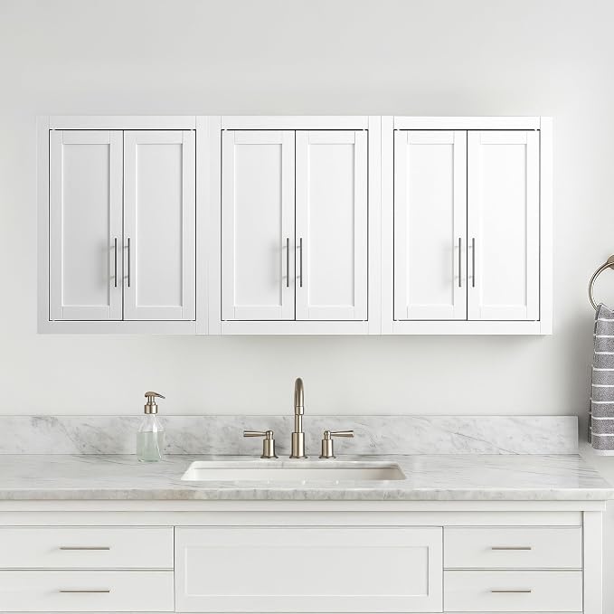 Crosley Furniture Savannah 3-Piece Wall Storage Cabinet, Cabinets for Laundry, Bathroom, Kitchen, White