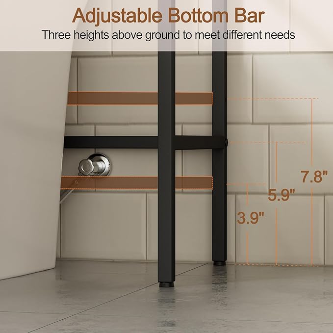 3 Tier Over The Toilet Storage Rack, Bathroom Organizer | Toilet Storage with 4 Hooks & Paper Holder, Space-Saving, Freestanding Bathroom Shelf, Metal, Black