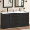 59" Bathroom Vanities Cabinet with Double Sink Combo,Modern Undermount Vanity Sink Cabinet with 2 Storage Doors and 3 Drawers,High Freestanding Bathroom Storage Cabinet with 3 Flip-top Drawers(Black)