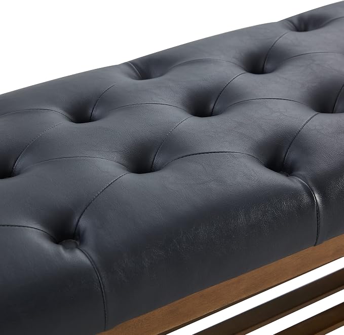 HUIMO PU Leather Entryway Shoe Bench, Button Tufted End of Bed Bench,Black