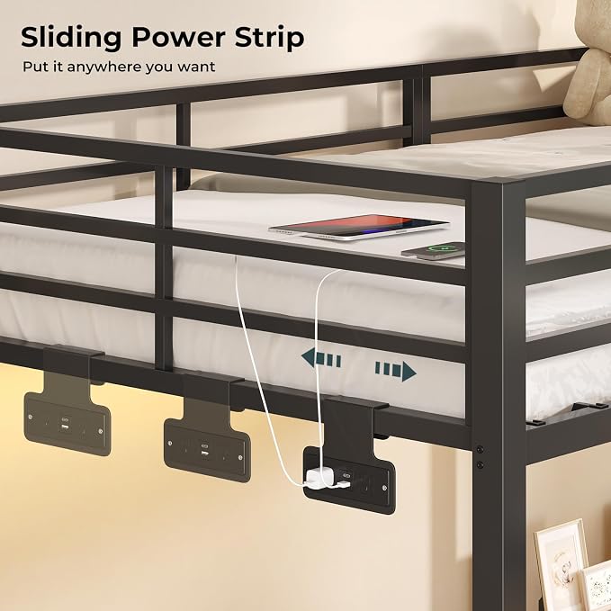 ADORNEVE Triple Bunk Bed Twin Over Twin with Storage Staircase, Black