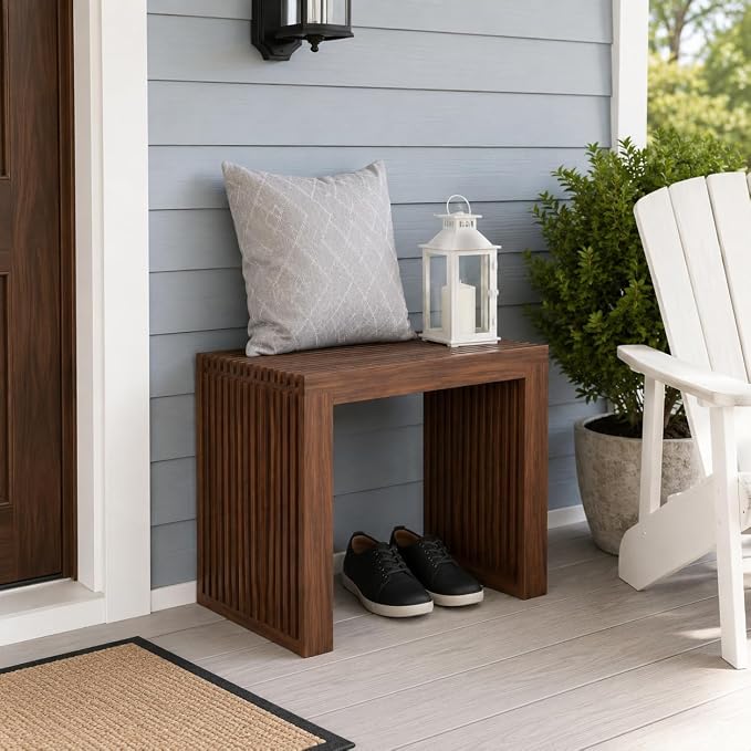 APRTAT Bamboo Dining Bench 17 Inch Indoor Wooden Shoe Benches for Entryway