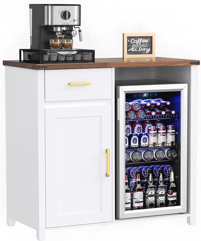GDLF Coffee Bar Cabinet with Fridge Space, Mini Fridge Stand,White