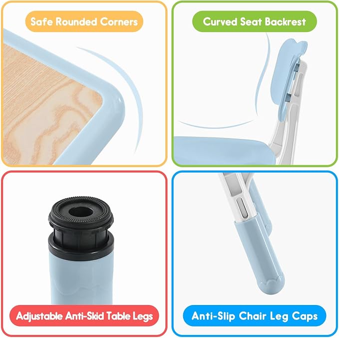 Kids Table and Chair Set for Toddlers - Adjustable Activity Center with Non-Slip Legs & Graffiti-Proof Surface Ages 3-12