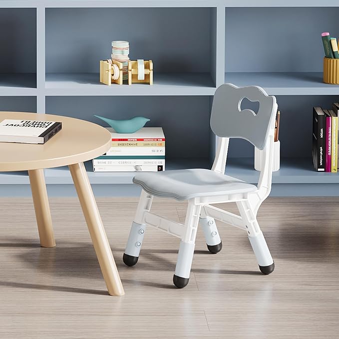 2-Pack Adjustable Kids Chairs, 3-Level Height Plastic Toddler Chair with Non-Slip Base & Stackable Design, for Home School Classroom Daycare Indoor Outdoor Use, Ages 2-8, Grey