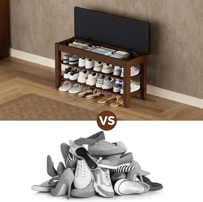 Homleke 31.5" Wide Solid Wood Shoe Rack Bench with Flip-Top Storage