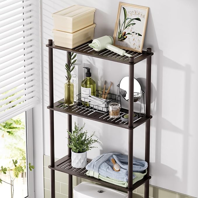AmazerBath Bamboo Over The Toilet Storage Shelf, 3-Tier Over Toilet Bathroom Organizer Rack, Bathroom Shelves Over Toilet, Space Saver, Espresso