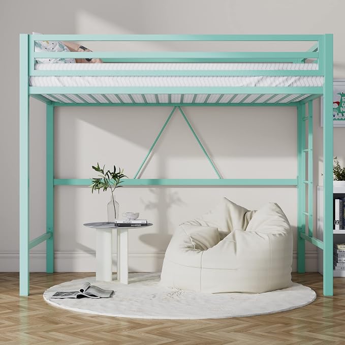 SHA CERLIN Loft Bed Twin Size with Ladder and Guardrail,Aqua Blue