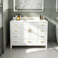 Montary 48" Bathroom Vanity with Sink & 49" Carrara Quartz Top | with 3 Pre-Drilled Faucet Holes, Solid Wood Cabinet, Soft-Close Double Doors & 9 Smooth-Glide Drawers,White