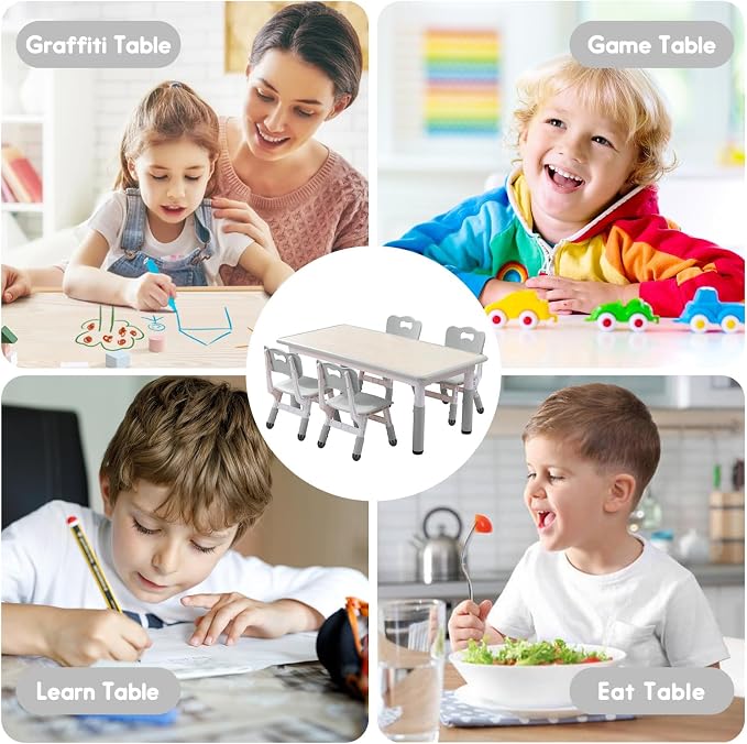 Kids Table and Chair Set for Toddlers - Adjustable Activity Center with Non-Slip Legs & Graffiti-Proof Surface Ages 3-12