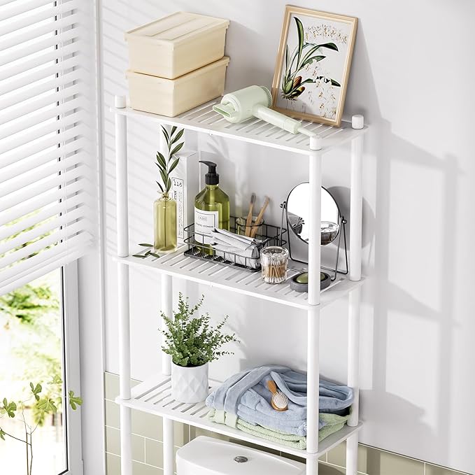 AmazerBath Bamboo Over The Toilet Storage Shelf, 3-Tier Bathroom Over Toilet Organizer Rack, Over Toilet Shelf, Space Saver, White