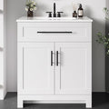 LIKIMIO 30" Bathroom Vanity with Sink, 1 U-Shaped Drawer & 2 Doors, White | Freestanding Bathroom Vanity, Integrated Ceramic Sink, Soft-Close Doors & Drawer, Modern Bathroom Storage Cabinet
