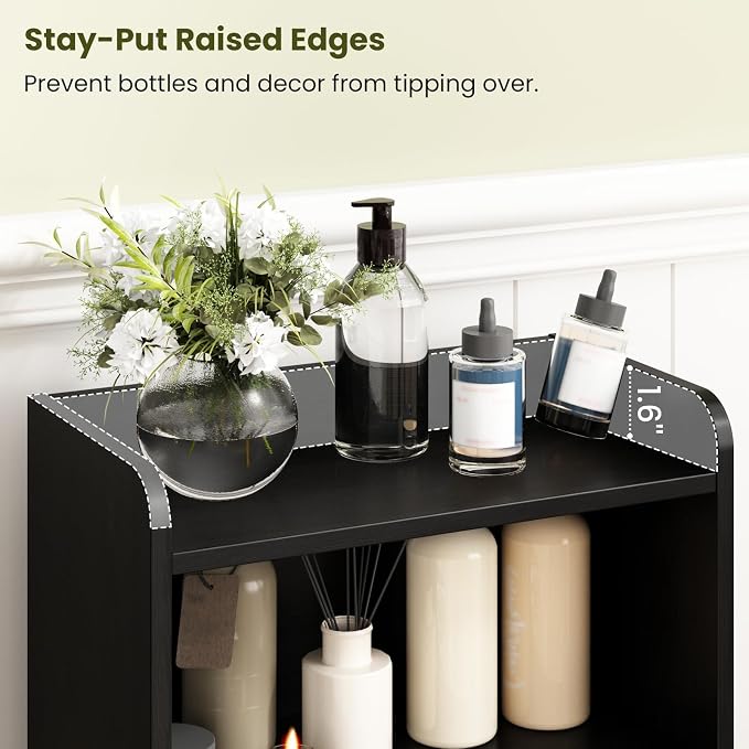 Small Bathroom Storage Cabinet with 2 Doors & Shelf,Rattan Black | Narrow Storage Organizer, Toilet Paper Floor Cabinets Freestanding, for Small Spaces, Laundry Room, 7.8" D x 14.6" W x 31" H