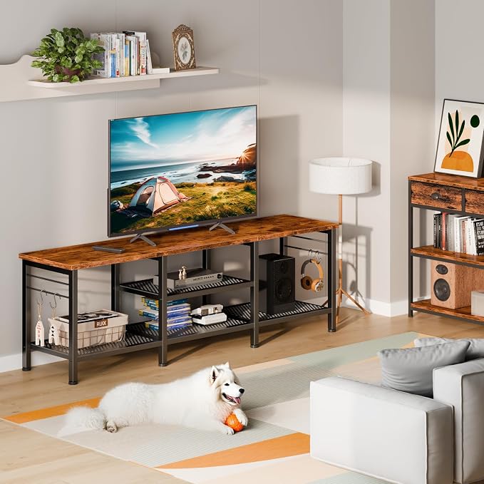 Furologee 55 Inch TV Stand, Entertainment Center with Shelves, Rustic Brown