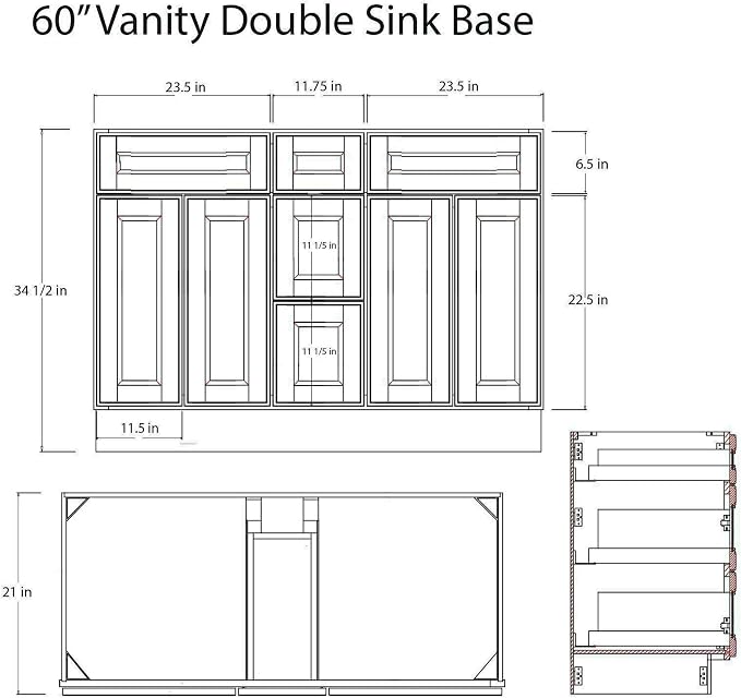 Riley & Higgs Hickory Double Sink Vanity, 60"Wx34.5"Hx21"D | Country rustic style with 4 doors and 3 drawers for ample storage in a 60-inch double-sink base