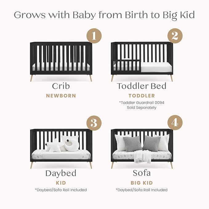 Delta Children Essex 4-in-1 Baby Crib & Mattress, Ebony/Natural