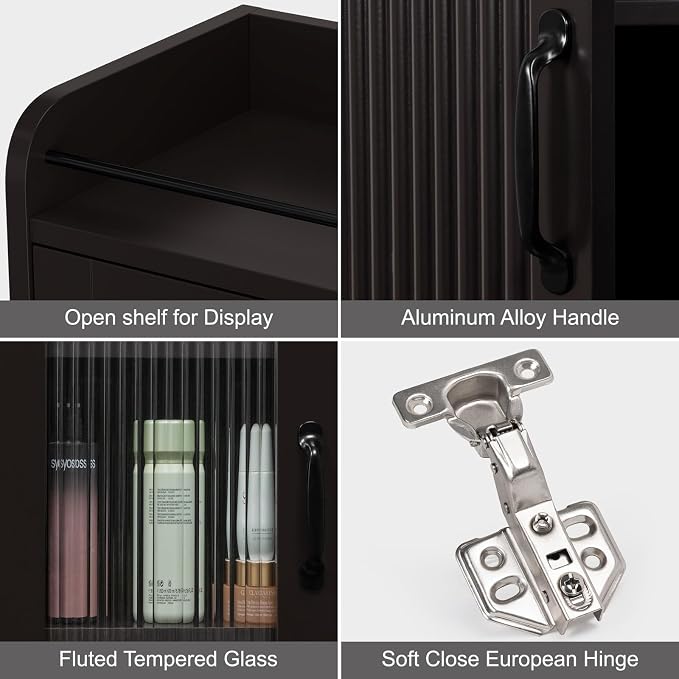 71'' Tall Bathroom Cabinet, Narrow Slim Storage Cabinet, Freestanding Fluted Floor Linen Tower for Small Space Bathroom Oragnizer for Living Room Kitchen (Espresso)