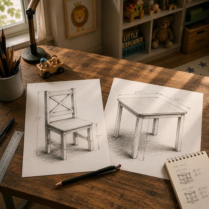 PETIT BATEAU Solid Wood Kids Table & 2 Chairs Set,Ages 2-8,Bluecolor