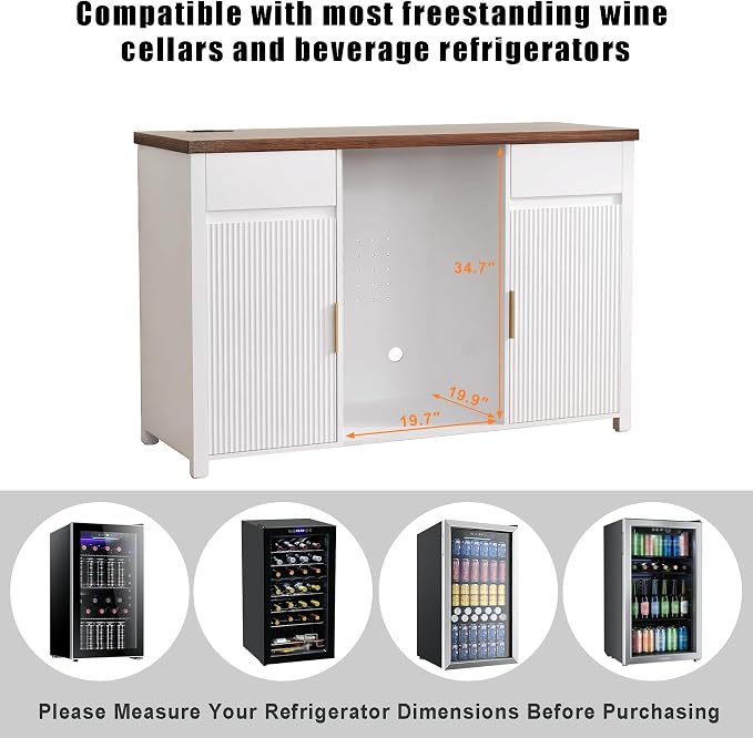 GDLF 53.2" Coffee Bar Cabinet with Fridge Space,Fluted Sideboard,White