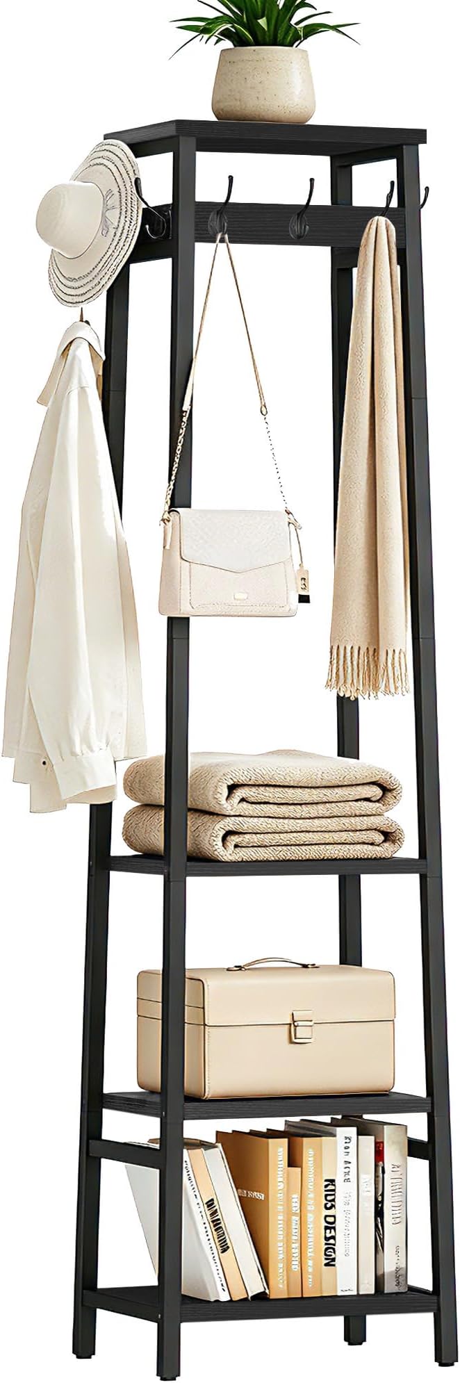 Coat Rack Freestanding with 3 Shelves and 7 Hooks
