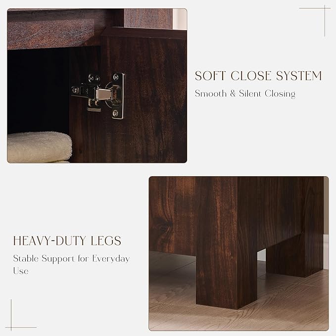 T4TREAM 30 Inch Bathroom Vanity with Sink, Modern Single Sink Bathroom Vanity, Small Bathroom Cabinet with Handle-Free Design, Dark Walnut
