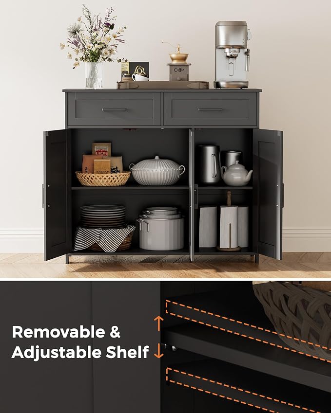 Homhedy Coffee Bar Storage Cabinet with Drawers, Kitchen Buffet Cabinet