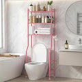 GloTika 3-Tier Over Toilet Storage, Anti-Tilt, 64" H, Pink | Anti-Tilt Safety System, 150lb Capacity, Carbon Steel, Freestanding, No Drilling, Anti-Rust Coating, Paper Holder & 4 Hooks