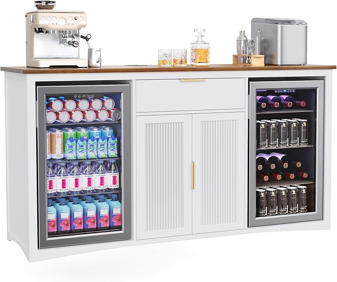 GDLF 70.1" Coffee Bar Cabinet with Fridge Space, Fluted Sideboard,White