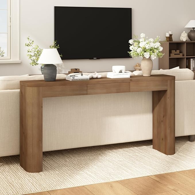 63" Solid Wood Console Table with Storage Drawer & Thick Leg