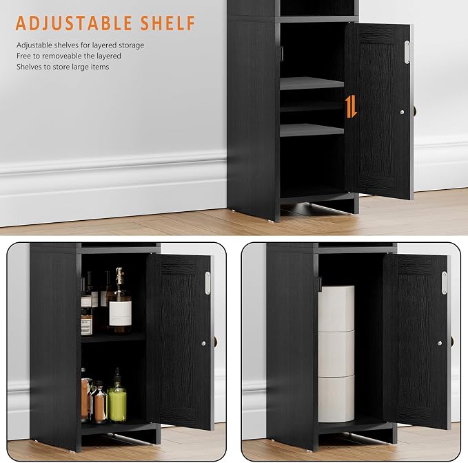 Lomojo Small Bathroom Storage Cabinet Corner, 7.87"Dx7.87"W x31.5"H (Black) | Freestanding Narrow Toilet Paper Holder, Organizers for Bathroom Small Spaces Floor Cabinet with Adjustable Shelves and Door