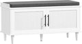 Akxomel 39.4" Rattan Shoe Storage Bench 2 Doors Wooden Entryway Bench White