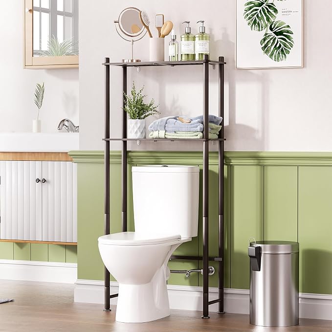 AmazerBath Bamboo Over The Toilet Storage Shelf, 2-Tier Over Toilet Bathroom Organizer Rack, Bathroom Shelves Over Toilet Space Saver, Espresso