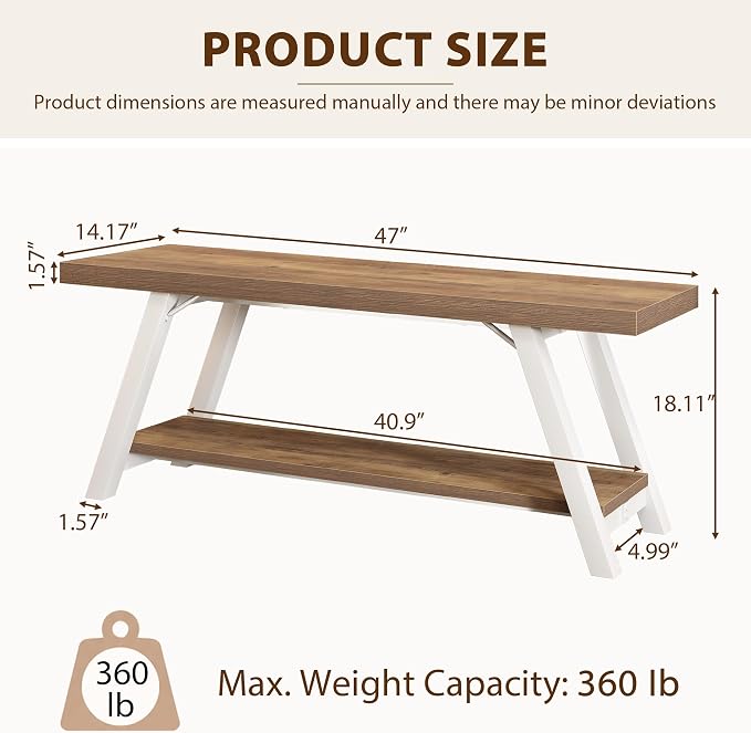 LVB Entryway Bench with Storage, Wood Bench for Entryway, 47 in