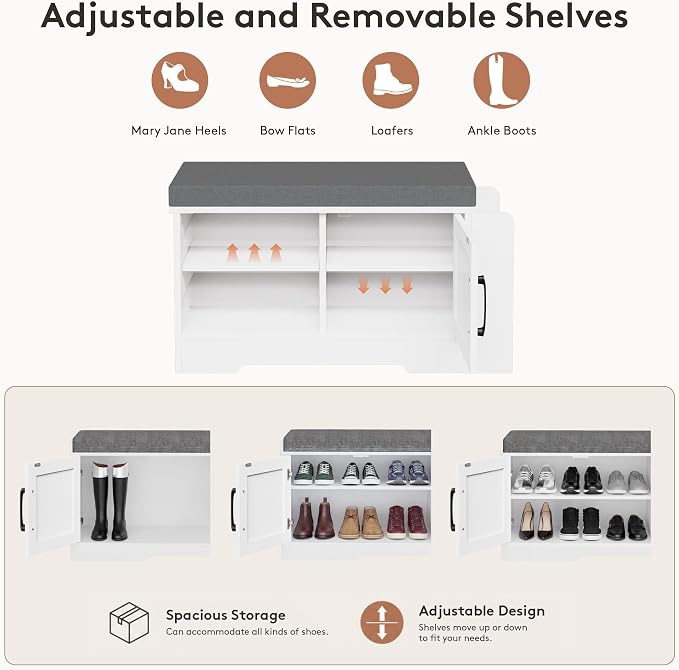 Farmhouse Shoe Storage Bench with 3-in-1 Entryway Storage & Padded Seat