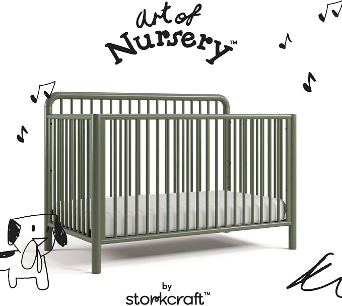 Storkcraft Porto 5-in-1 Convertible Crib with Toddler Guardrail, Olive