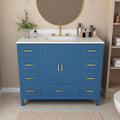 Montary 42" Bathroom Vanity with Sink & 43" Carrara Sintered Stone Top | with 3 Pre-Drilled Faucet Holes, Solid Wood Cabinet, Soft-Close Double Doors & 9 Smooth-Glide Drawers,Blue