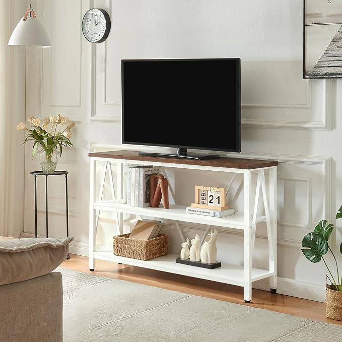 Entryway Console Table, 3 Tier Entry Table with Open Shelves, White, 47 IN