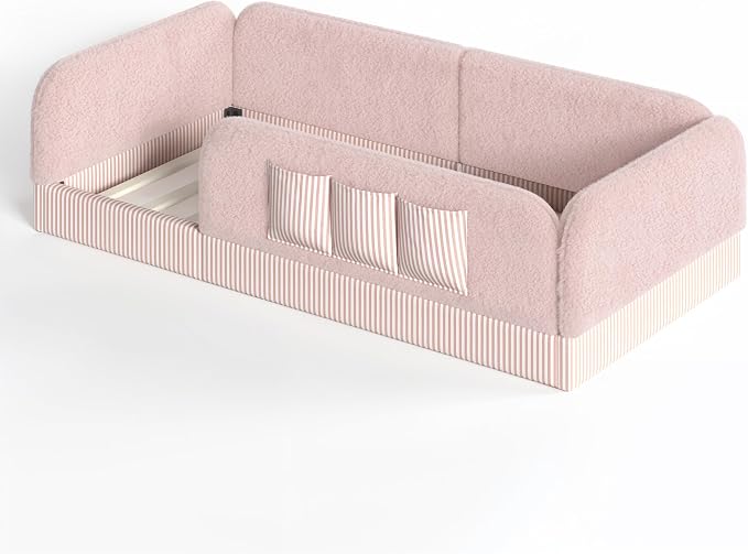 Bellemave Twin Upholstered Montessori Floor Bed with Storage Pocket,Pink