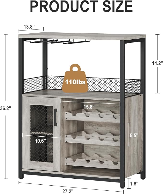 IDEALHOUSE Wine Bar Rack Cabinet with LED Lights, Small Coffee Bar Cabinet