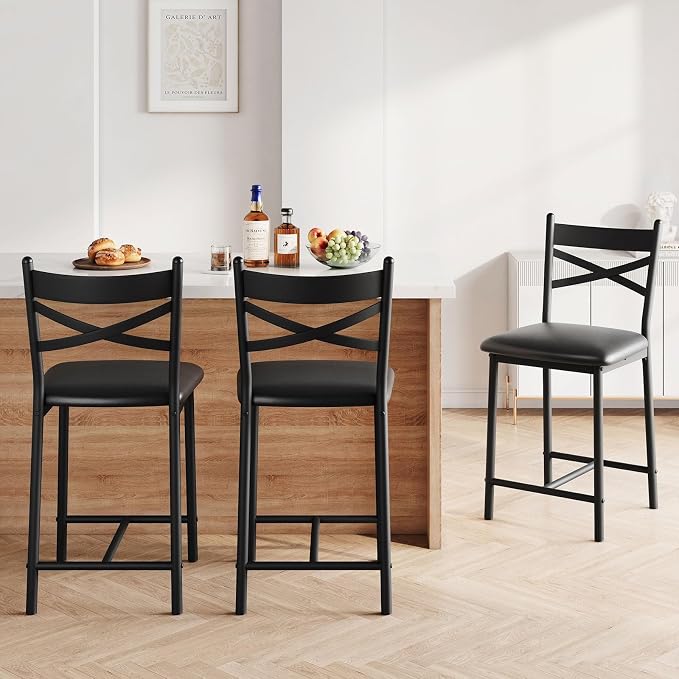 Garvee 26'' Bar Stools Set of 2, Counter Stools with Back & Thick Cushion