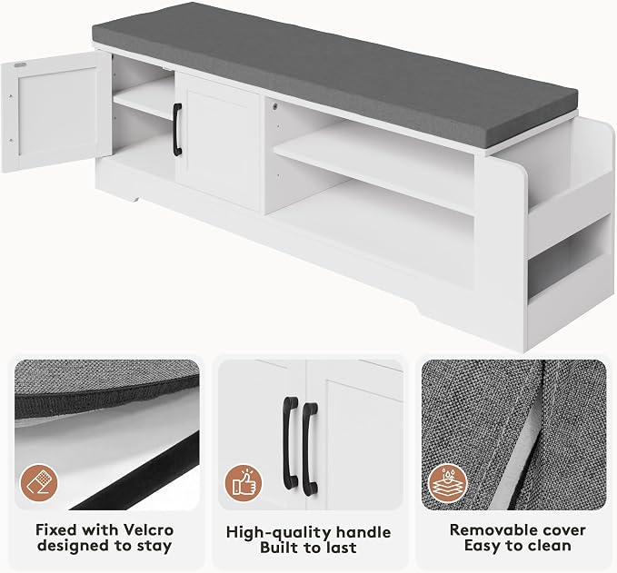 Farmhouse Shoe Storage Bench with 3-in-1 Entryway Storage & Padded Seat
