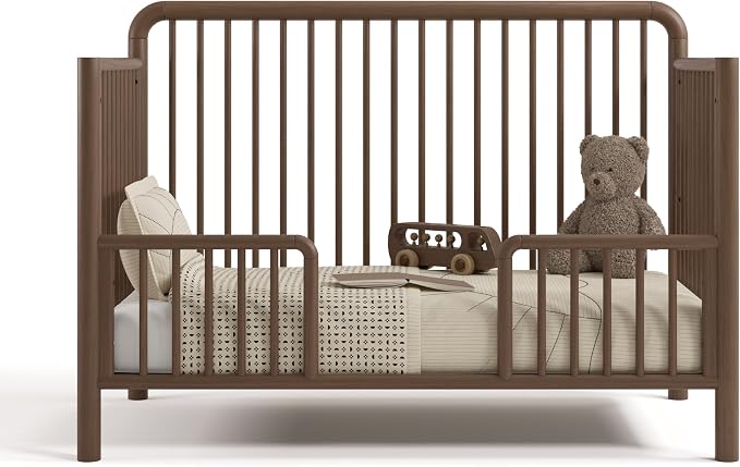 Storkcraft Porto 5-in-1 Convertible Crib with Toddler Guardrail, Hazelnut