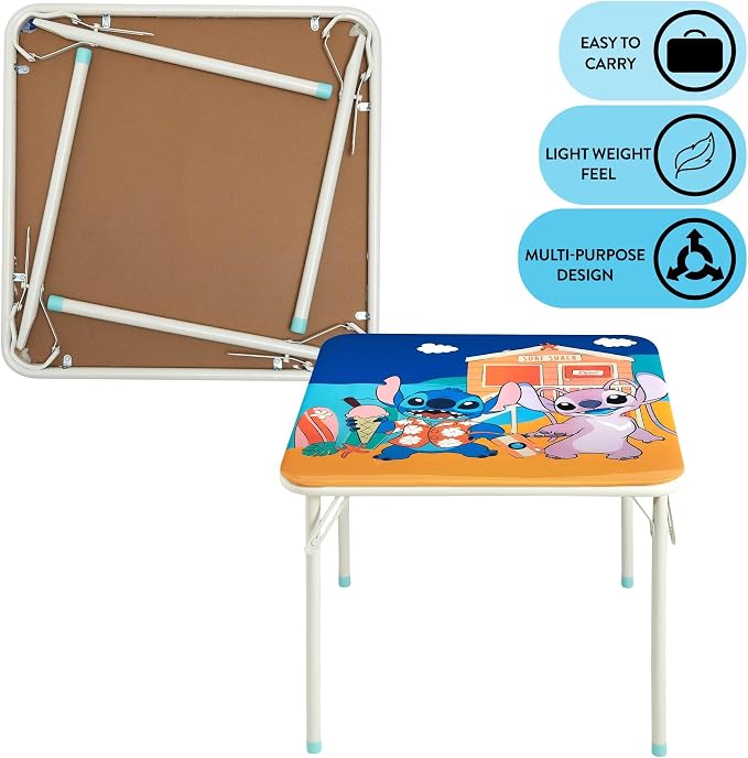 Disney Stitch Kids Activity Table and Chair Set, 3-Piece Folding Toddler Table with 2 Chairs, Padded Seats, Durable Frame for Play, Crafts & Snacks