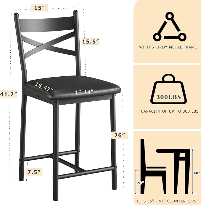 Garvee 26'' Bar Stools Set of 4, Counter Stools with Back & Thick Cushion